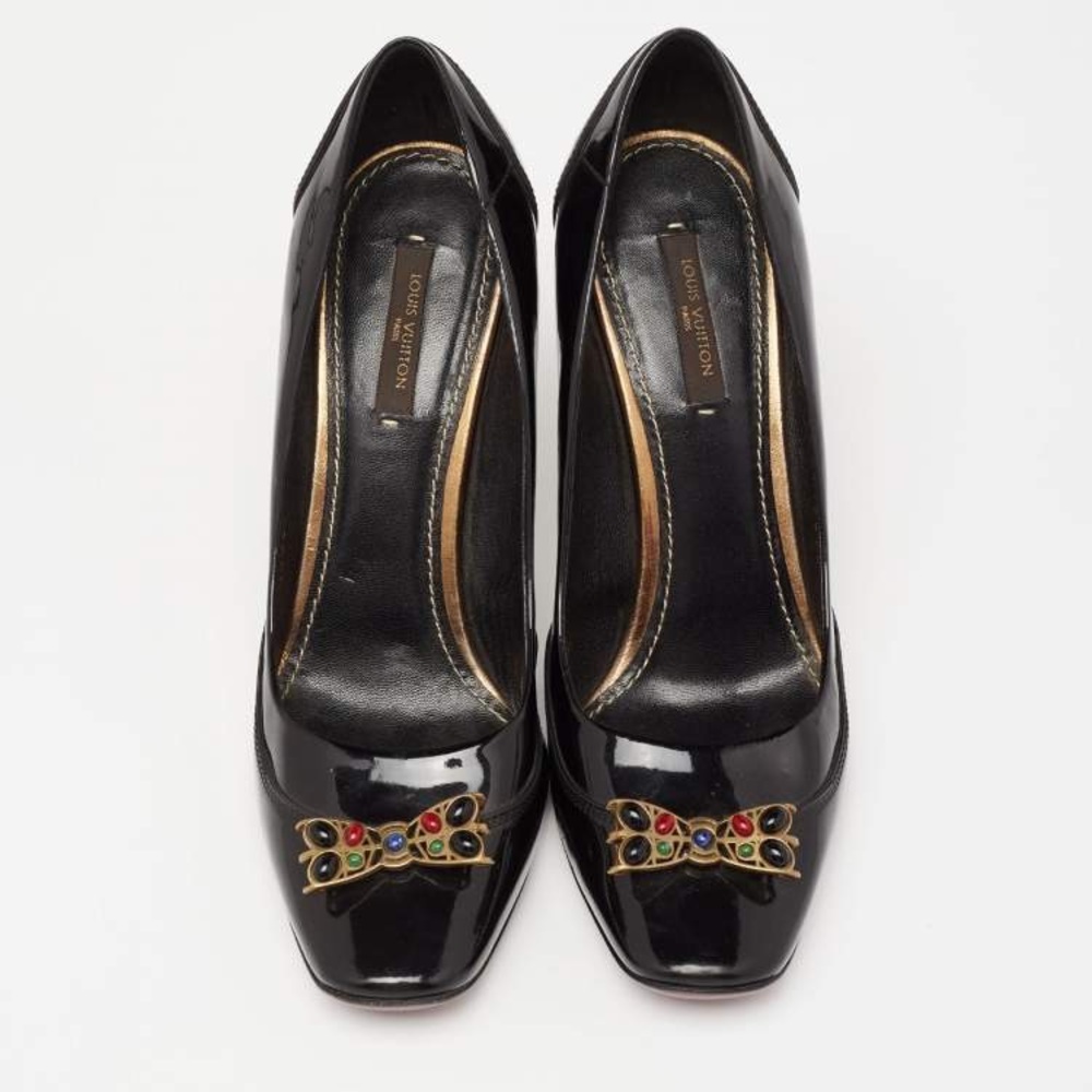 Louis Vuitton ‘05 patent leather pumps, jeweled detail, bulbed heel, 38 1/2, EUC - Picture 3 of 15